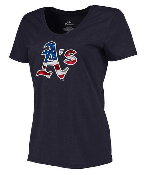 Women's Oakland Athletics Navy Plus Sizes MLB Baseball Banner Wave T-Shirt