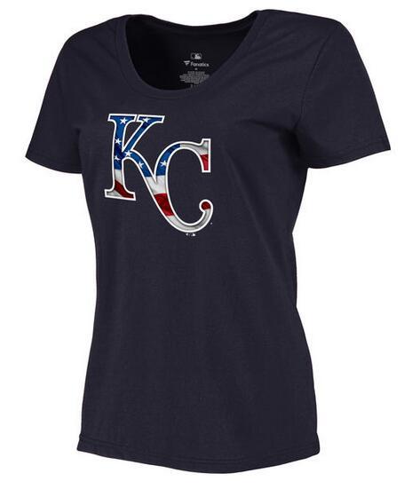 Women's Kansas City Royals Navy Plus Sizes MLB Baseball Banner Wave T-Shirt
