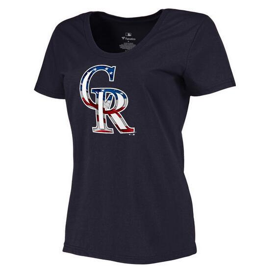 Women's Colorado Rockies Navy Plus Sizes MLB Baseball Banner Wave T-Shirt