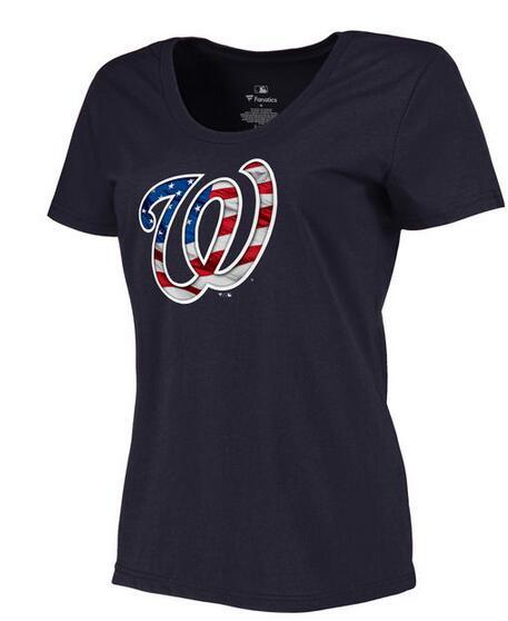 Women's Washington Nationals Navy Plus Sizes MLB Baseball Banner Wave T-Shirt