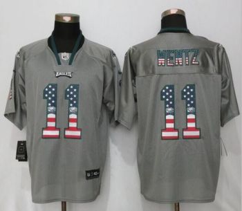 Mens Philadelphia Eagles #11 Carson Wentz USA Flag Fashion New Nike Gray Elite Stitched NFL Jersey