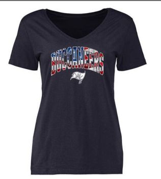 Womens Tampa Bay Buccaneers Pro Line Navy Banner Wave Slim Fit V-Neck T-Shirt