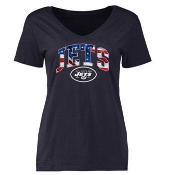 Womens New York Jets Pro Line Navy Banner Wave Slim Fit V-Neck T-Shirt