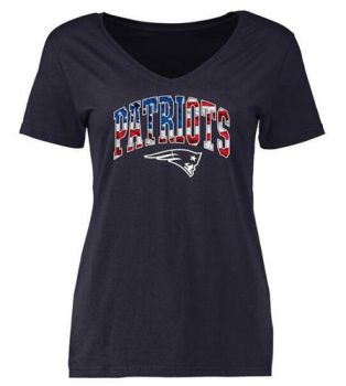 Womens New England Patriots Pro Line Navy Banner Wave Slim Fit V-Neck T-Shirt