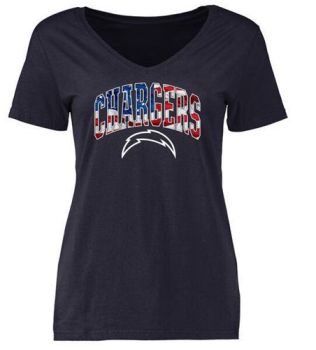 Womens San Diego Chargers Pro Line Navy Banner Wave Slim Fit V-Neck T-Shirt