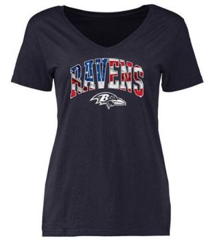Womens Baltimore Ravens Pro Line Navy Banner Wave Slim Fit V-Neck T-Shirt