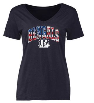 Womens Cincinnati Bengals Pro Line Navy Banner Wave Slim Fit V-Neck T-Shirt