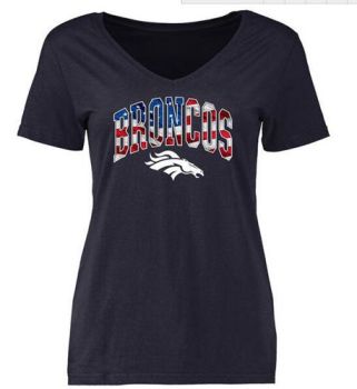 Womens Denver Broncos Pro Line Navy Banner Wave Slim Fit V-Neck T-Shirt