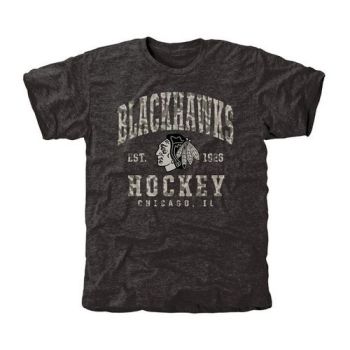 Mens Chicago Blackhawks Black Camo Stack Tri-Blend NHL T-Shirt