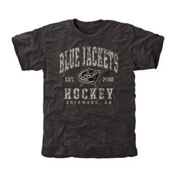 Mens Columbus Blue Jackets Black Camo Stack Tri-Blend NHL T-Shirt