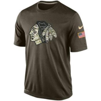 Mens Chicago Blackhawks Green Salute To Service NHL Nike Dri-FIT T-Shirt