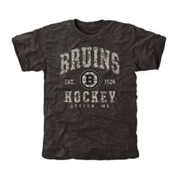 Mens Boston Bruins Black Camo Stack Tri-Blend NHL T-Shirt