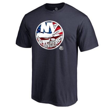 Mens New York Islanders Navy Banner Wave NHL T-Shirt