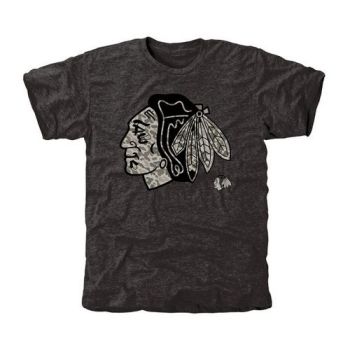 Mens Chicago Blackhawks Black Rink Warrior Tri-Blend NHL T-Shirt