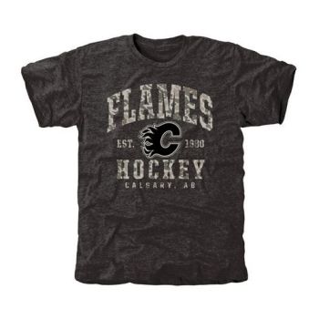 Mens Calgary Flames Black Camo Stack Tri-Blend NHL T-Shirt