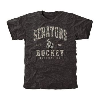 Mens Ottawa Senators Black Camo Stack Tri-Blend NHL T-Shirt