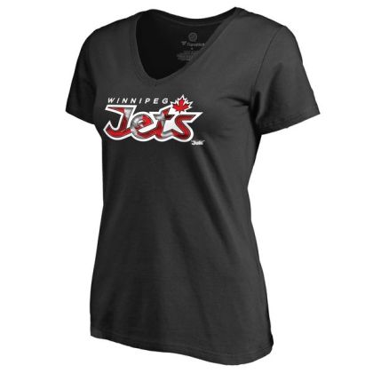 Womens Winnipeg Jets Black Canada Wave Slim Fit NHL T-Shirt
