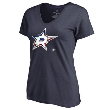 Womens Dallas Stars Navy Banner Wave Slim Fit NHL T-Shirt