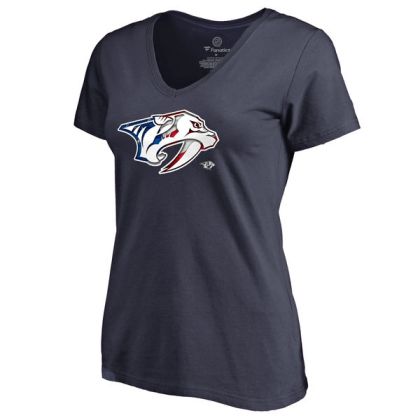 Womens Nashville Predators Navy Banner Wave Slim Fit NHL T-Shirt