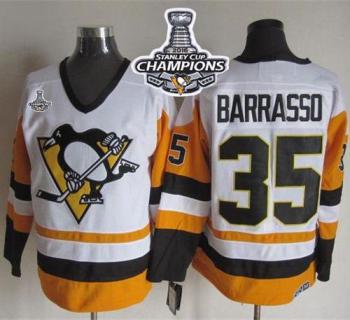 Pittsburgh Penguins #35 Tom Barrasso WhiteBlack CCM Throwback 2016 Stanley Cup Champions Stitched NHL Jersey