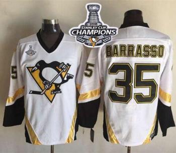 Pittsburgh Penguins #35 Tom Barrasso White CCM Throwback 2016 Stanley Cup Champions Stitched NHL Jersey