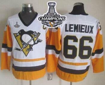 Pittsburgh Penguins #66 Mario Lemieux WhiteBlack CCM Throwback 2016 Stanley Cup Champions Stitched NHL Jersey