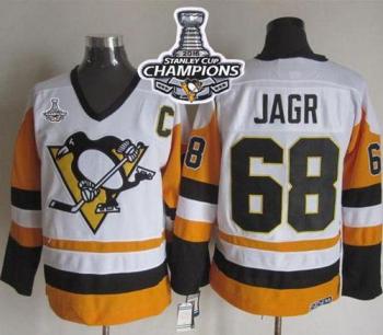 Pittsburgh Penguins #68 Jaromir Jagr WhiteBlack CCM Throwback 2016 Stanley Cup Champions Stitched NHL Jersey