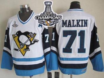 Pittsburgh Penguins #71 Evgeni Malkin WhiteBlue CCM Throwback 2016 Stanley Cup Champions Stitched NHL Jersey