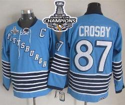 Pittsburgh Penguins #87 Sidney Crosby Light Blue CCM Throwback 2016 Stanley Cup Champions Stitched NHL Jersey