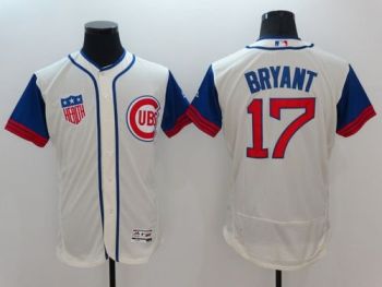 Mens Chicago Cubs #17 Kris Bryant Cream Stitched 2016 Flexbase Authentic 1942 Cubs Home Baseball Jersey