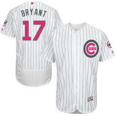 #17 Men's Chicago Cubs Kris Bryant Majestic White Home 2016 Mother's Day Flex Base Jersey