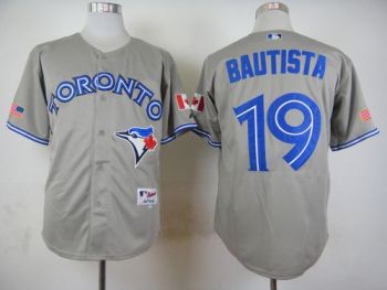 Toronto Blue Jays #19 Jose Bautista Authentic Road WCommemorative With Flag Patches New Cool Base MLB Stitched Baseball Jersey