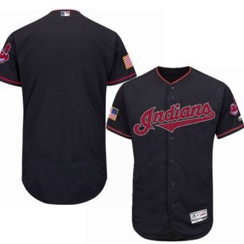 Mens Cleveland Indians Blank Majestic Navy Fashion Stars & Stripes Flexbase Baseball Jersey