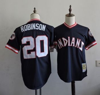 Mitchell And Ness Cleveland Indians #20 Frank Robinson Navy Blue MLB Throwback Cooperstown Stitched Baseball Jersey