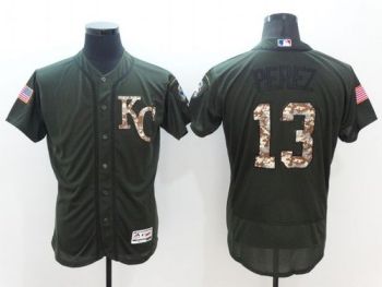Mens Kansas City Royals #13 Salvador Perez Green Stitched 2016 Flexbase Authentic Salute To Service Baseball Jersey