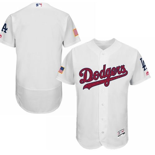 Mens Los Angeles Dodgers Blank Majestic White Fashion Stars & Stripes Flexbase Baseball Jersey
