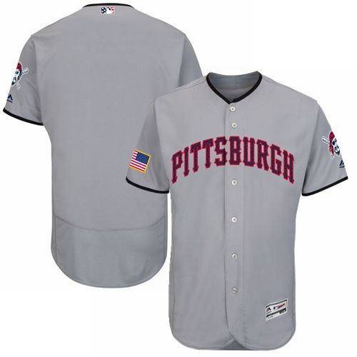 Mens Pittsburgh Pirates Blank Majestic Gray Fashion Stars & Stripes Flexbase Baseball Jersey