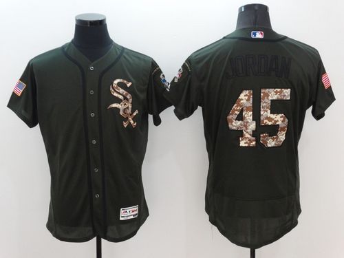 Mens Chicago White Sox #45 Michael Jordan Green Stitched 2016 Flexbase Authentic Salute To Service Baseball Jersey