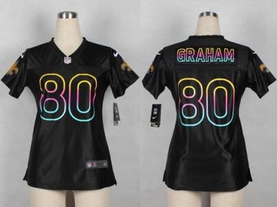 Women Nike New Orleans Saints 80 Jimmy Graham Black Fashion Game NFL Jersey