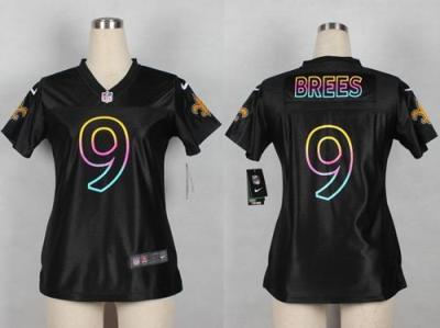 Women Nike New Orleans Saints 9 Drew Brees Black Fashion Game NFL Jersey