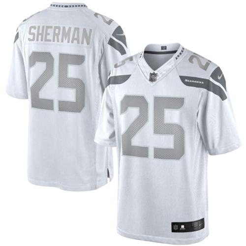 Nike Seattle Seahawks 25 Richard Sherman White Men's Stitched Platinum Limited NFL Jersey