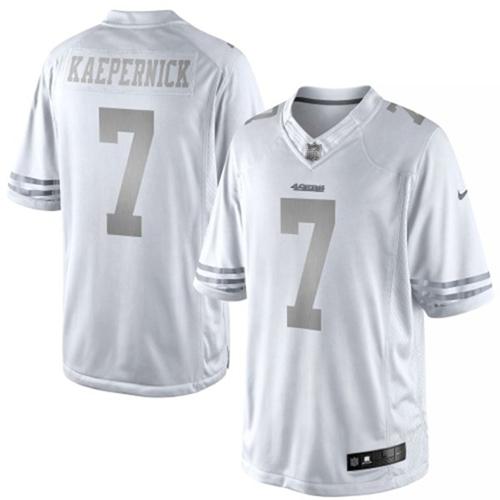 Nike San Francisco 49ers 7 Colin Kaepernick White Men's Stitched Platinum Limited NFL Jersey