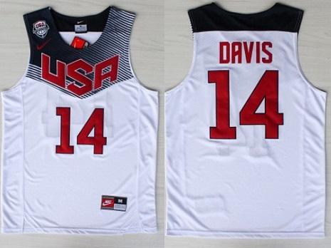 2014 USA Dream Team #14 Anthony Davis White Basketball Jerseys