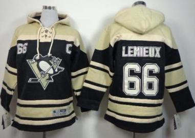 Kids Pittsburgh Penguins 66 Mario Lemieux Black Stitched NHL Sawyer Hooded Sweatshirt Jersey