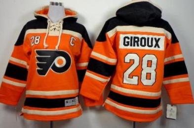 Kids Philadelphia Flyers 28 Claude Giroux Orange Stitched NHL Sawyer Hooded Sweatshirt Jersey