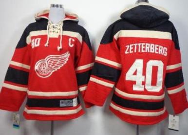 Kids Detroit Red Wings 40 Henrik Zetterberg Red Stitched NHL Sawyer Hooded Sweatshirt Jersey
