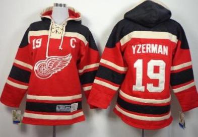 Kids Deroit Red Wings #19 Steve Yzerman Red Stitched NHL Sawyer Hooded Sweatshirt Jersey