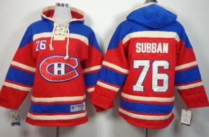 Kids Montreal Canadiens 76 P.K. Subban Red Stitched NHL Sawyer Hooded Sweatshirt Jersey