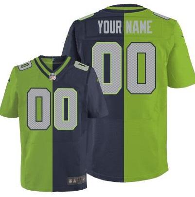 Nike Seattle Seahawks Customized Steel Blue Green Mens Stitched Elite Split NFL Jersey