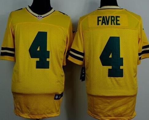 Nike Green Bay Packers #4 Brett Favre Yellow Men's Stitched NFL Elite Jersey